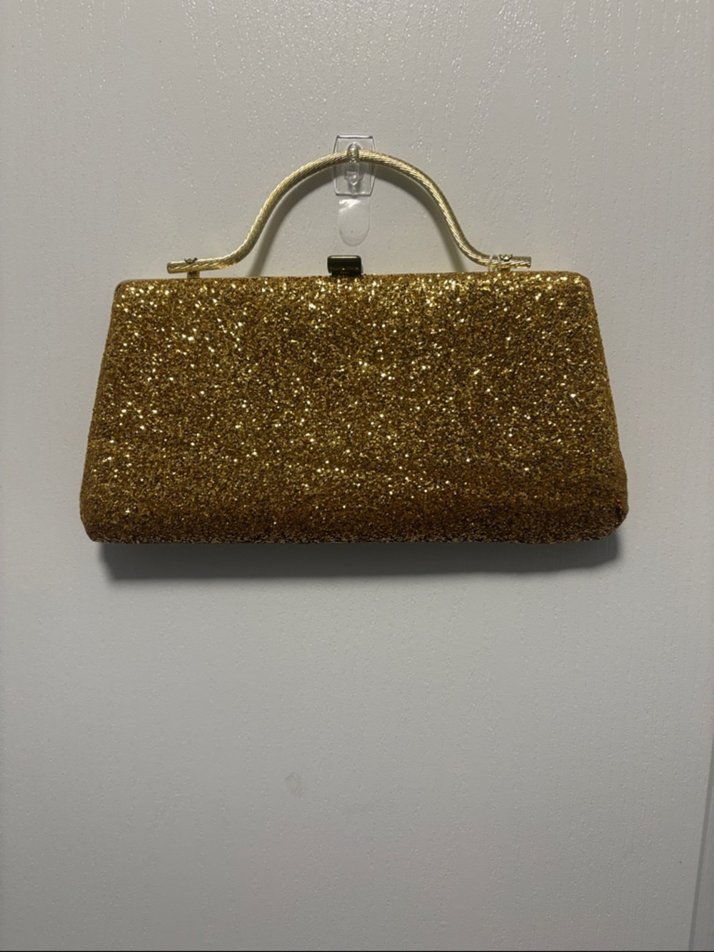 Gold Glitter Evening Clutch with Top Handle